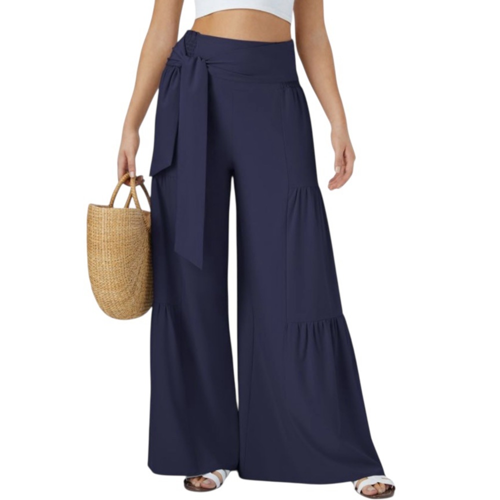 Halara Breezeful™ High Waisted Shirred Tie Wide Leg Flowy Pants XL Navy NWT